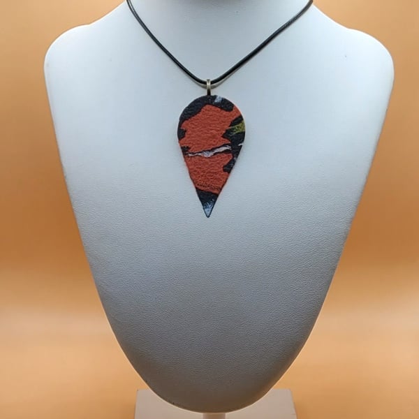 Polymer clay pendant - unique handmade necklace - teardrop costume jewellery