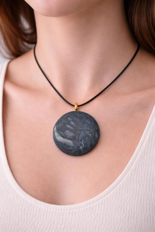 Handmade Polymer Clay Pendant Necklace, 40mm Artisan Boho Jewelry
