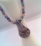 Purple Floral Patterned Glass Pendant on a Mixed Purple Crystal Necklace - Image 10