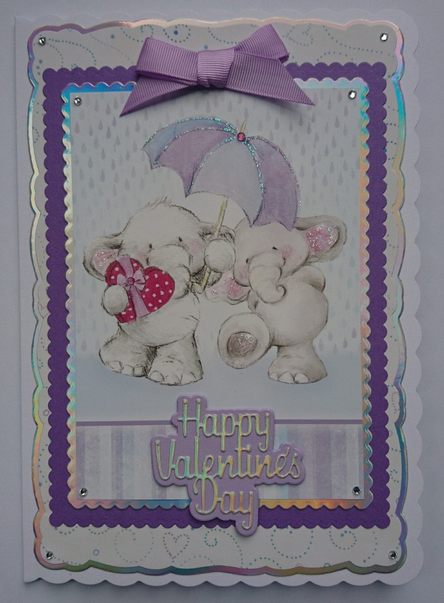 Happy Valentine's Day Card Cute Elephants Chocolates Umbrella 3D Luxury Handmade