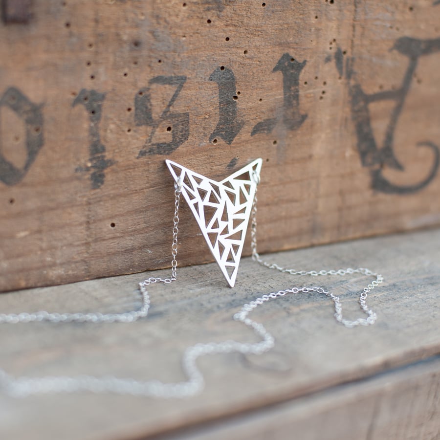 Statement Triangles Necklace Hand Sawn from Sterling Silver