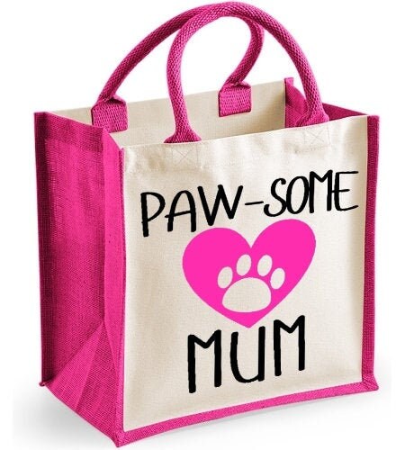 Paw-some Mum Midi Jute Shopper Lunch Bag Mothers Day Birthday Christmas 