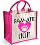 Paw-some Mum Midi Jute Shopper Lunch Bag Mothers Day Birthday Christmas  - Image 1