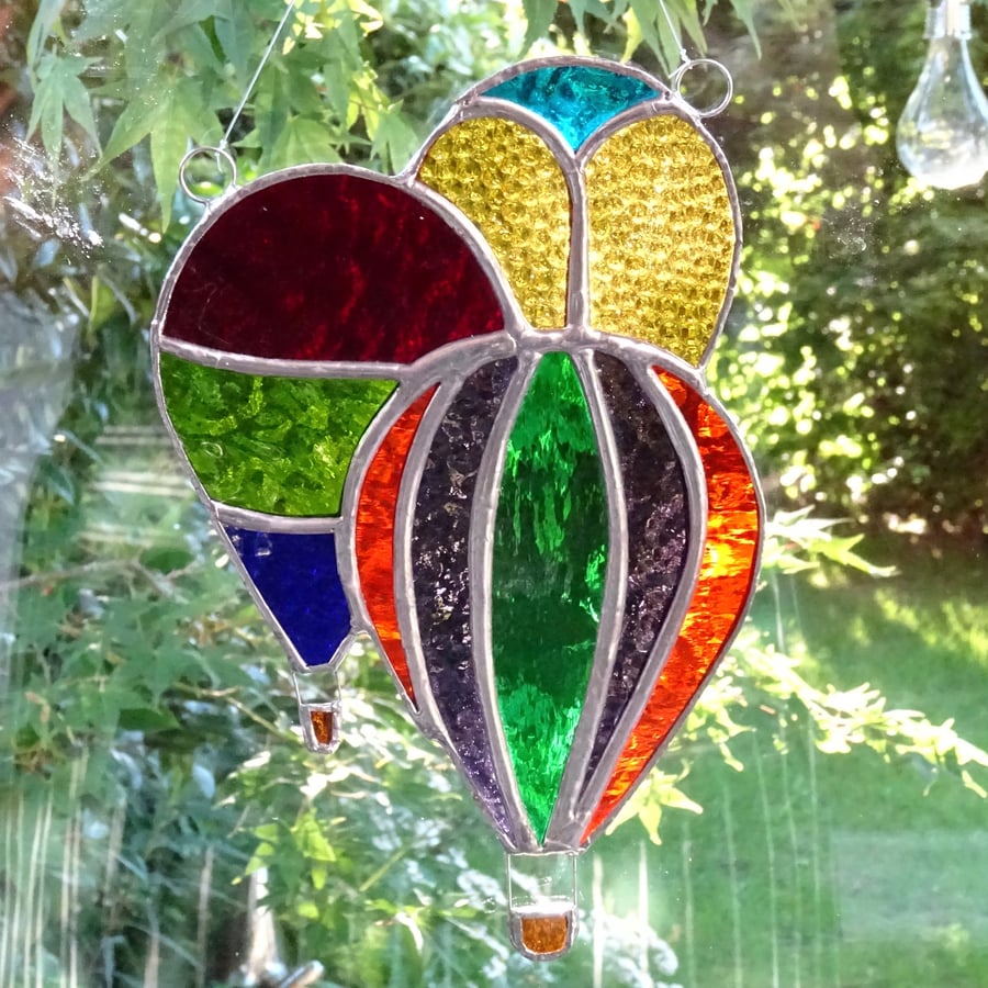 Stained Glass Hot Air Balloons Suncatcher - Multi
