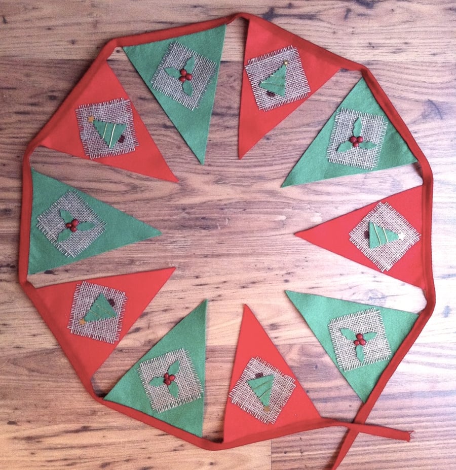 Felt Christmas Bunting (tree, holly)