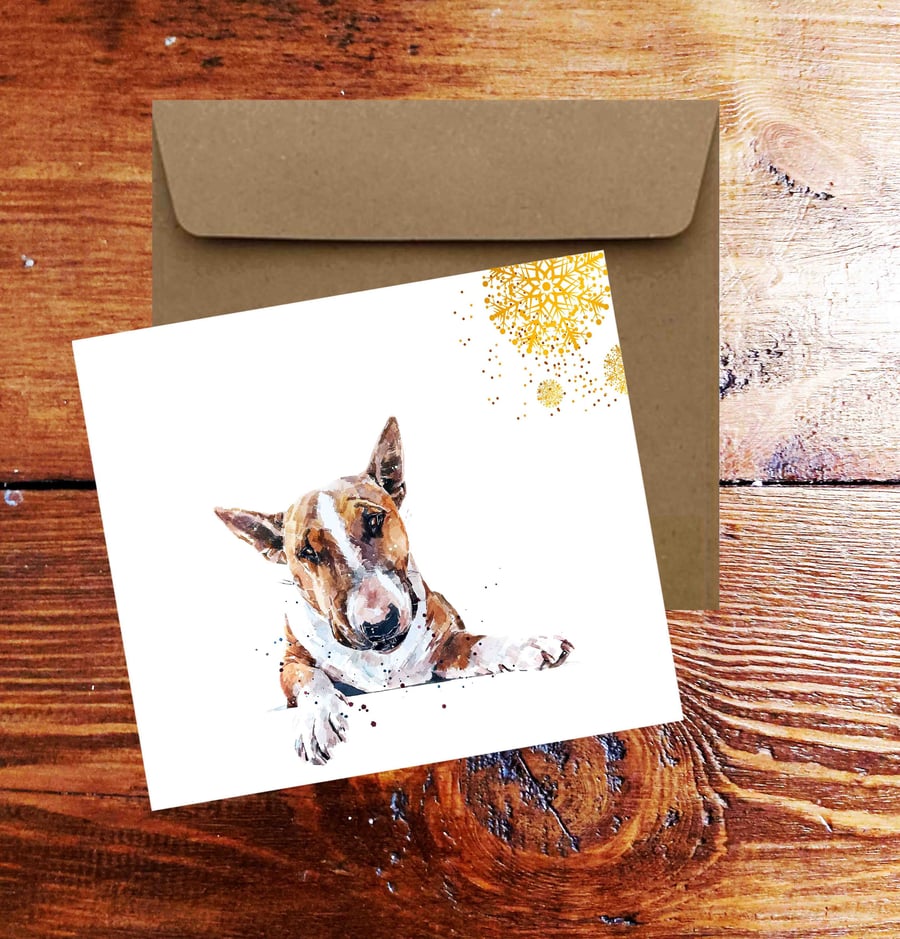 Bull Terrier Square Christmas Card(s) Single Pack of 6.Bull Terrier cards,Bull T