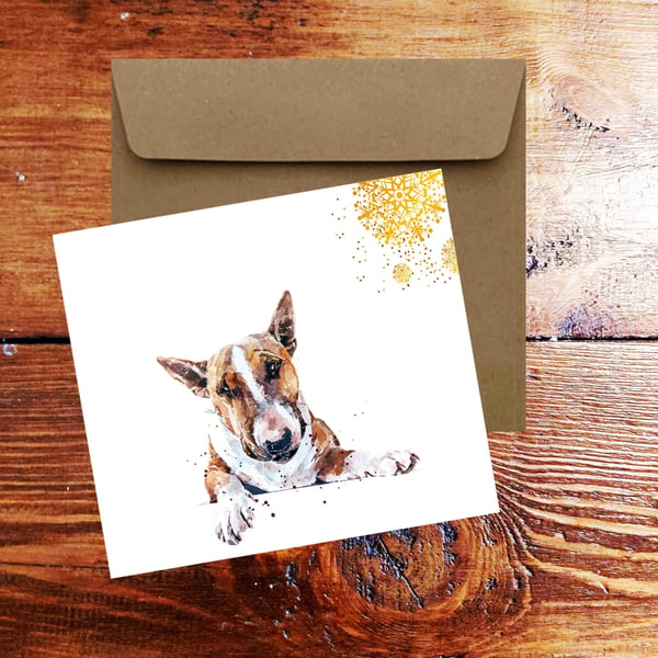Bull Terrier Square Christmas Card(s) Single Pack of 6.Bull Terrier cards,Bull T