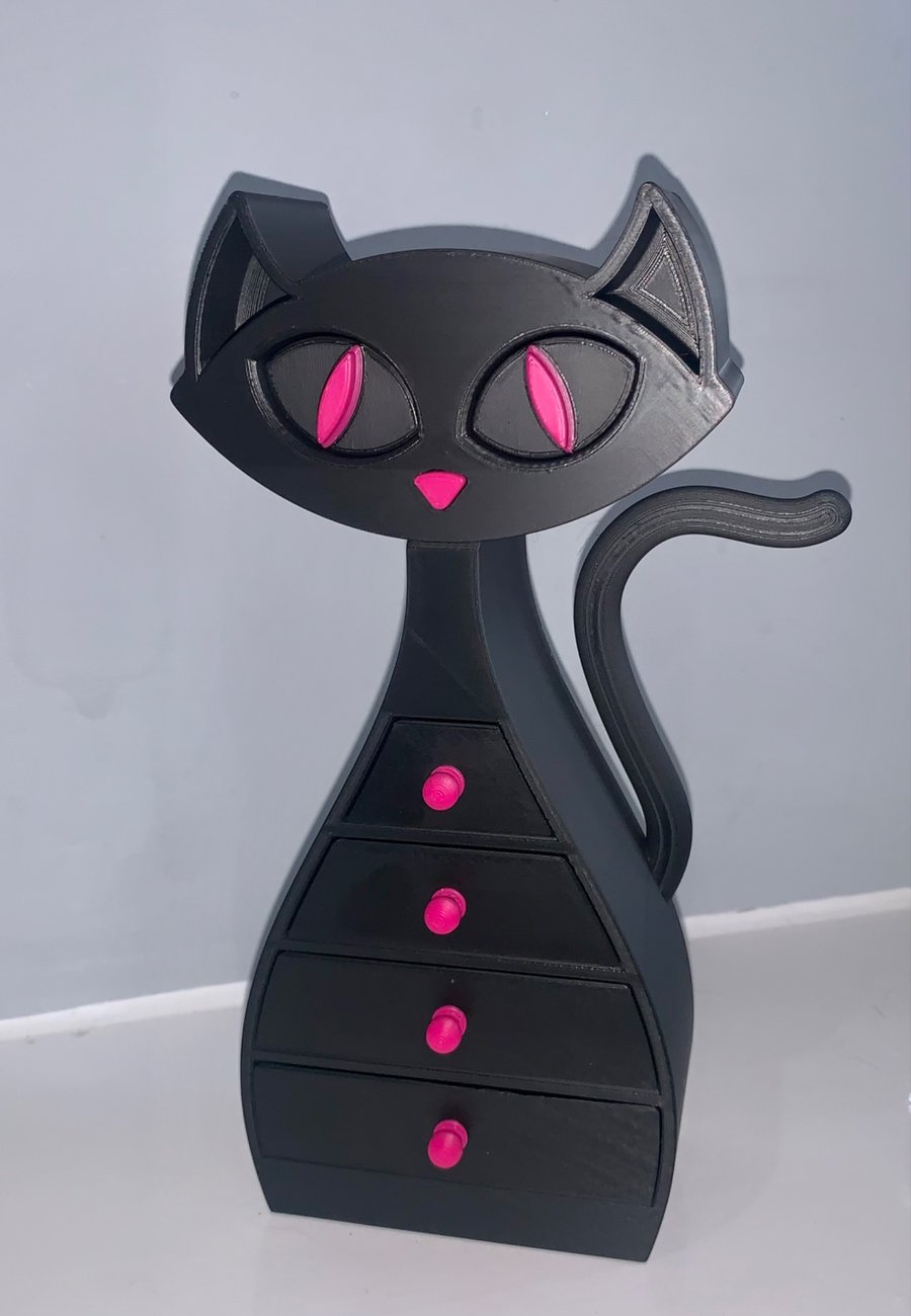Black and Pink Cat Jewellery Box – 3D Printed with Love 