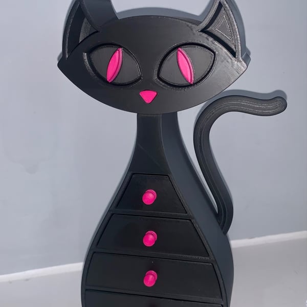 Black and Pink Cat Jewellery Box – 3D Printed with Love 