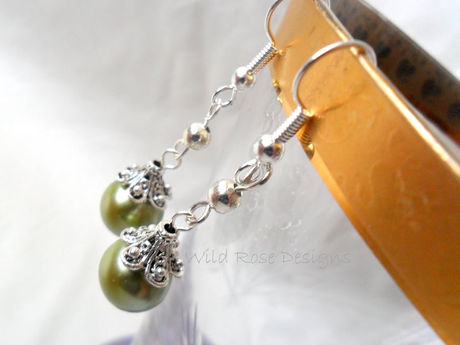 Green Pearl drop earrings
