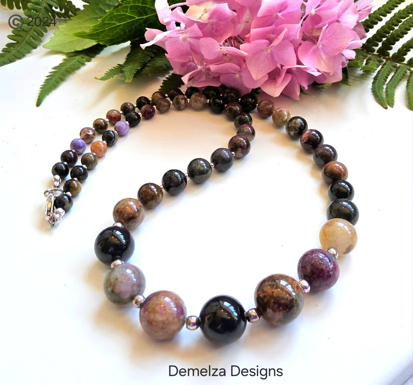 Artisan Multicoloured Natural Tourmaline Necklace 925 Sterling Silver