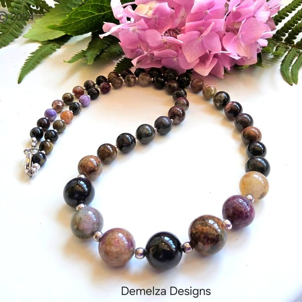 Artisan Multicoloured Natural Tourmaline Necklace 925 Sterling Silver