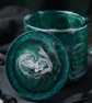 Handmade marbled epoxy resin decorative pot with lid.