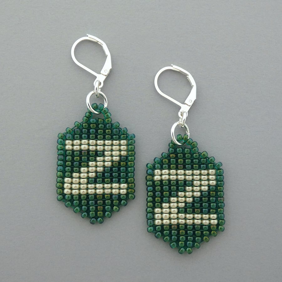 Letter Z glass beaded earrings with silver plated leverback hinged ear wires.   