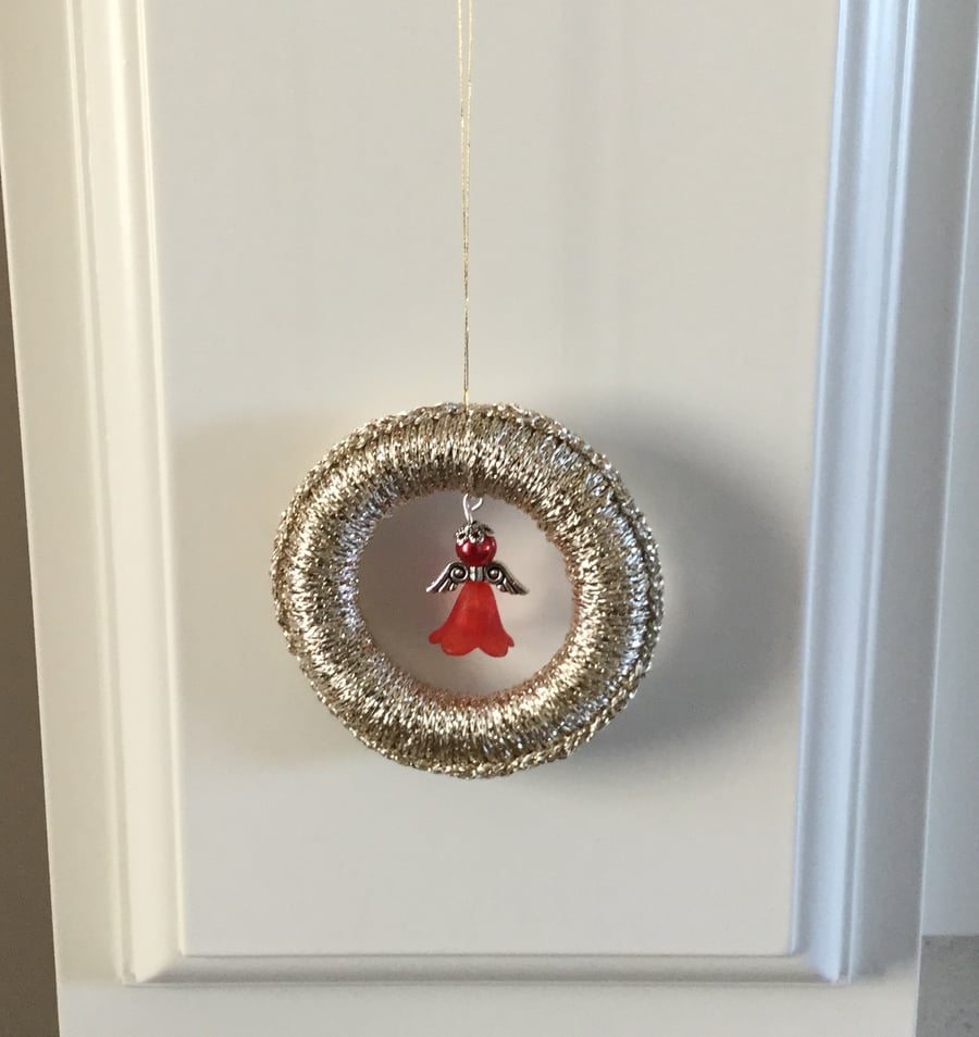 Crochet Christmas Tree Decoration with a Beaded Angel 