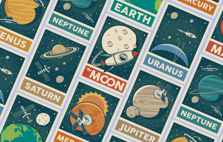 Solar System Prints Retro Space Poster Wall Art Maxi Home Decor Unframed Vintage