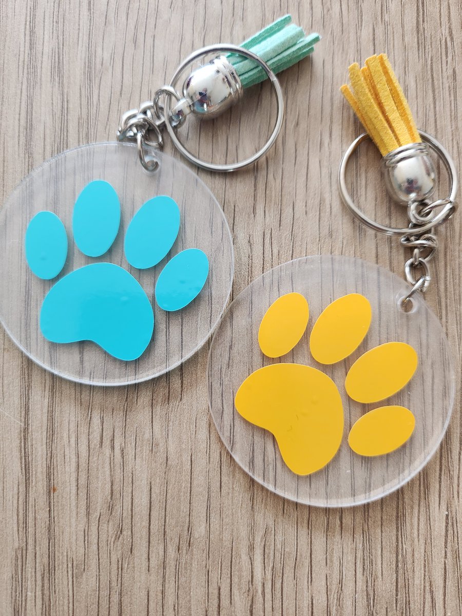 Dog paw personalised keyrings