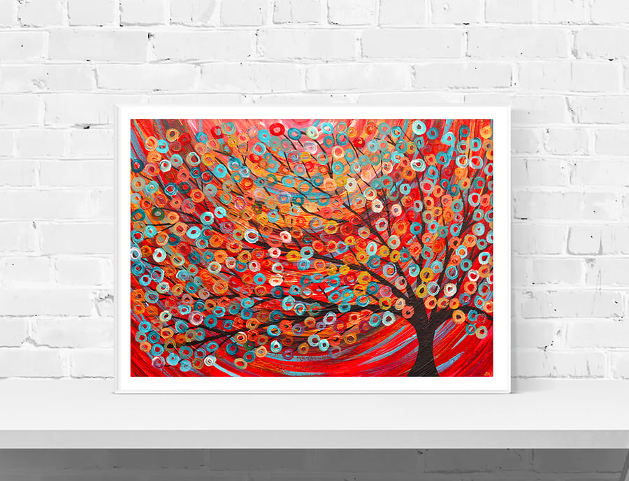Red Abstract Tree Art Print