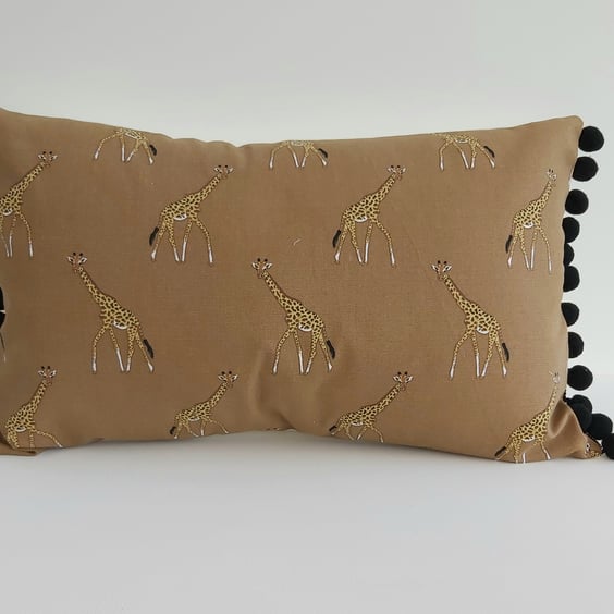 Sophie Allport Giraffes  Cushion with Black Pom Poms