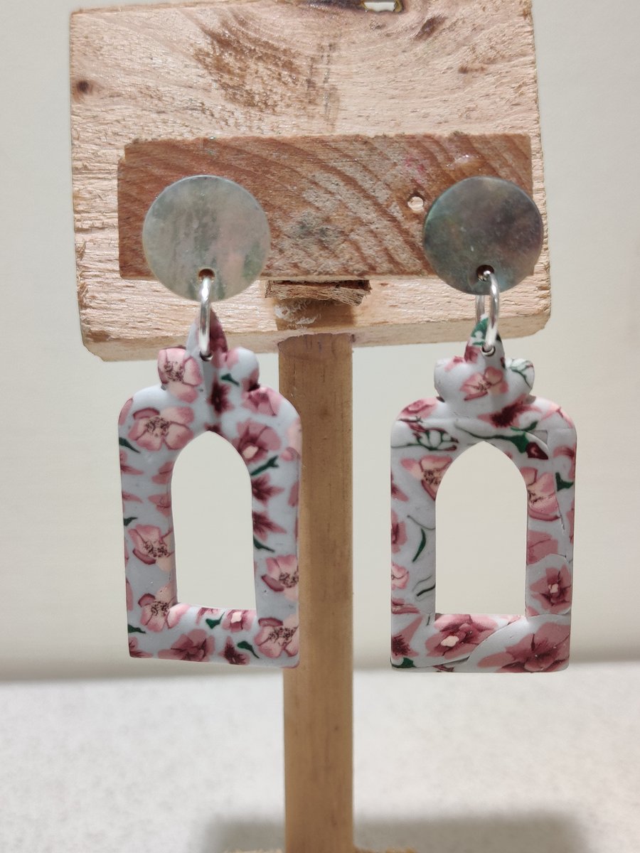 Spring floral crystal pearl bead dangle polymer clay earrings oopsy 