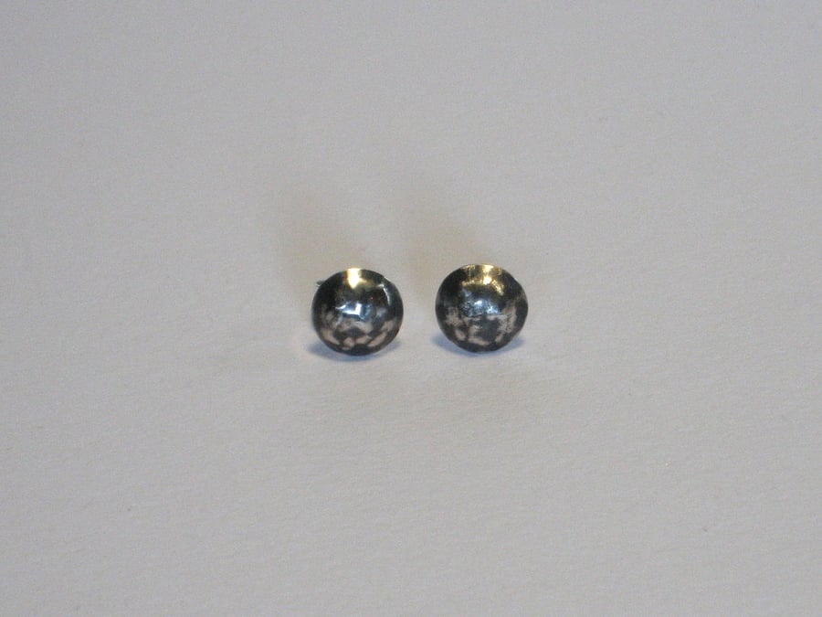 Sterling Silver Blackwave Small Round Domed Studs, Oxidised