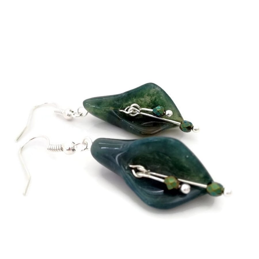 Silver Plated Fancy Jasper Calla Lily Earrings