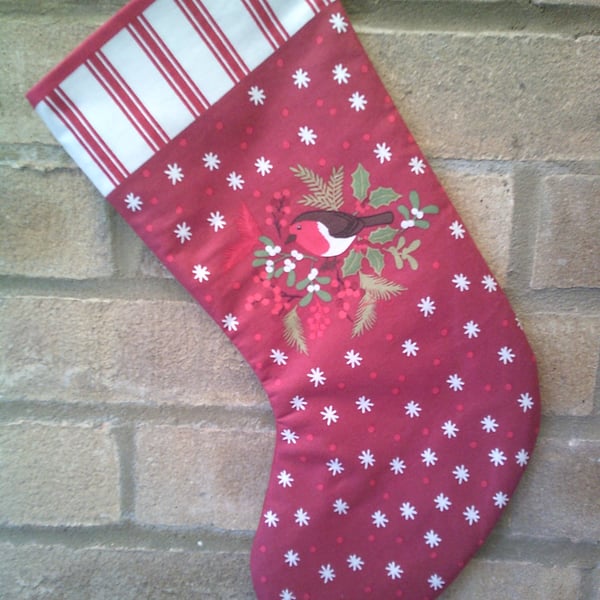 Christmas Stocking with Robin and House