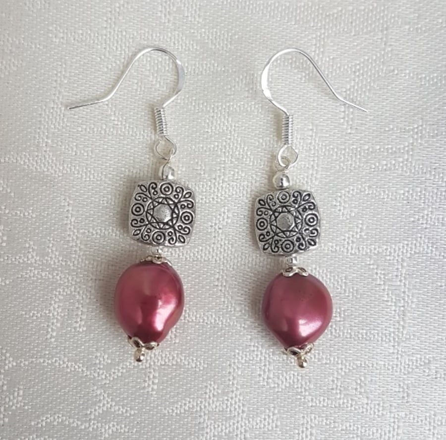 Gorgeous Red Pearl and Fancy Bead Earrings