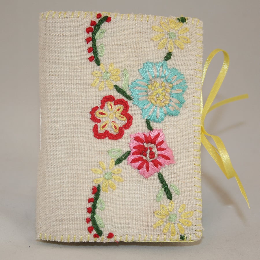 Embroidered Needlecase - featuring folk style flowers from vintage linen