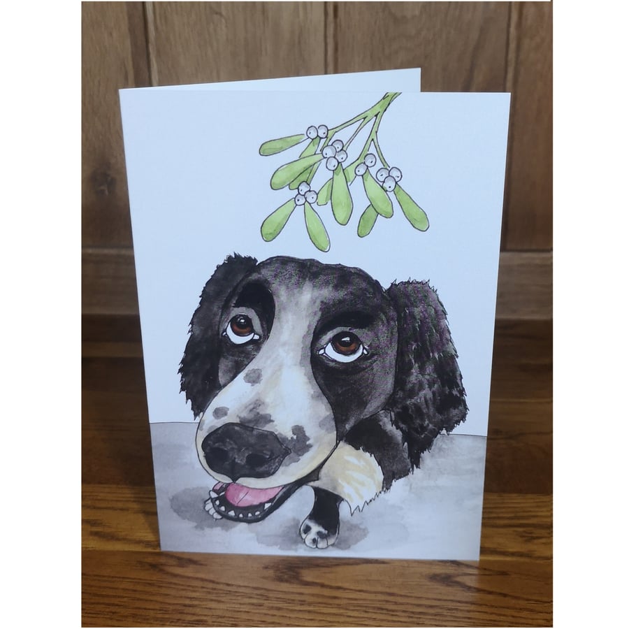 Cute Dog Christmas Card - Under the Mistletoe