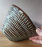 Textured conical stoneware pottery bowl in blue with incised pattern  - Image 3