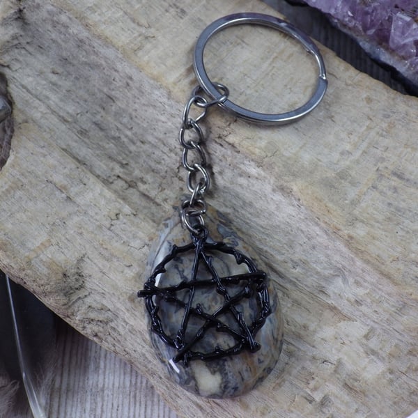 Gothic Pentagram Keychain, Gemstone Keyring, Gifts For Men