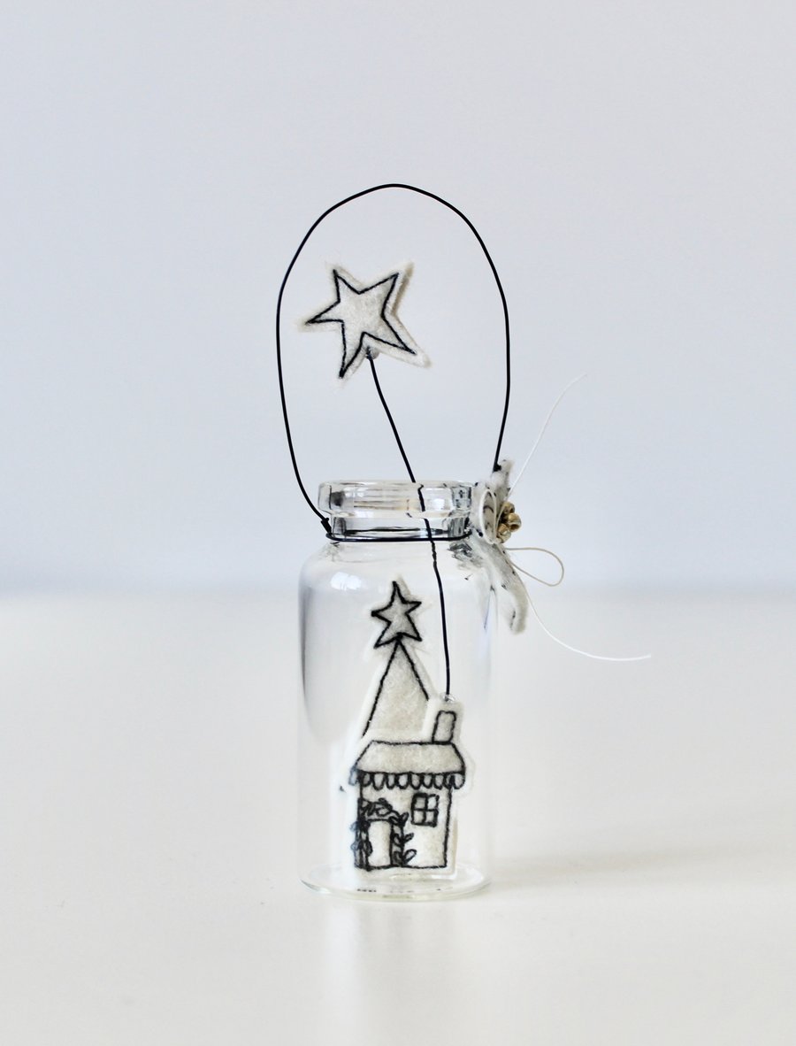 'Home for Christmas' Little House with a Star in a Bottle - Christmas Decoration