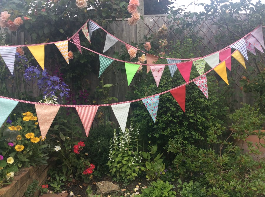 Bunting - boho mixed colour collection - 36 flags  25ft 7m including ties