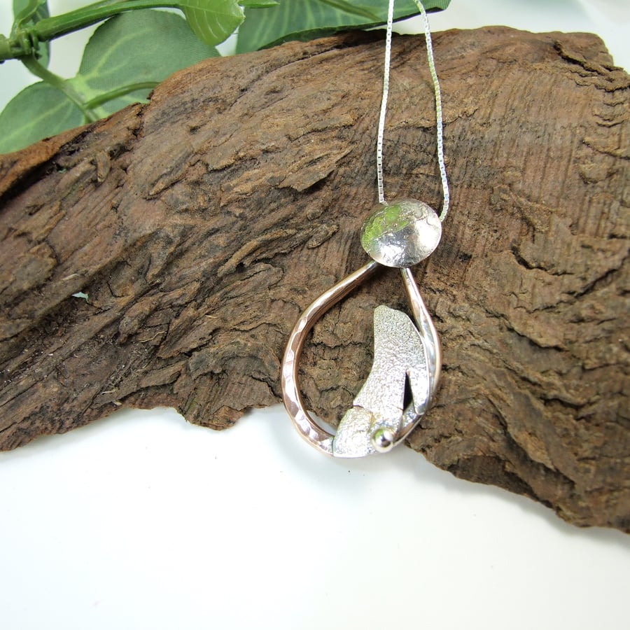 Moon Gazing Hare Necklace, Sterling Silver and Copper 