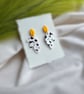 Dalmatian Print Leaf Earrings - Yellow and Monochrome Polymer Clay Dangles - Image 4
