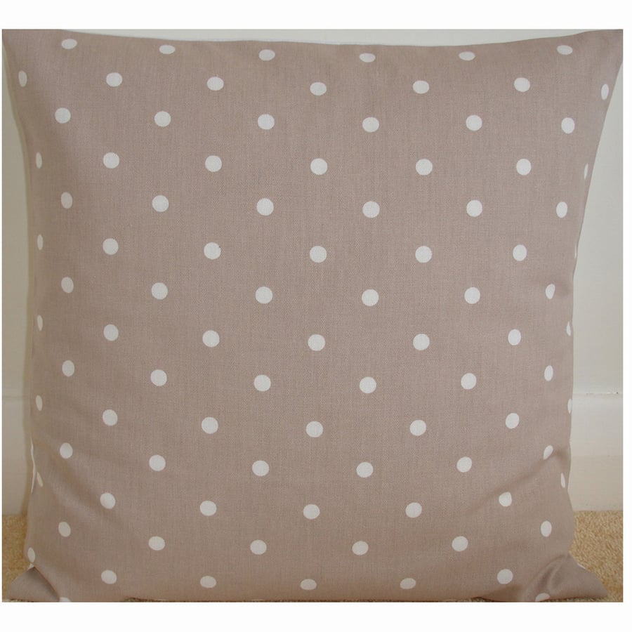 16 inch Cushion Cover Mushroom Taupe Brown And White Polka Dot Dots Spots