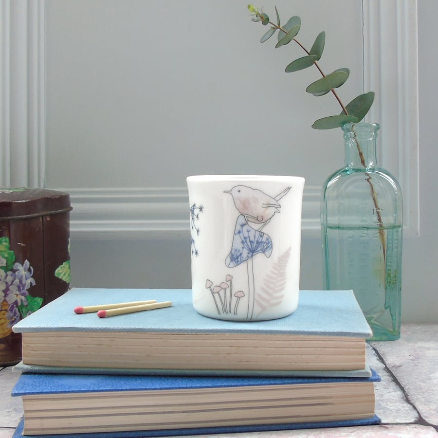 bone china wren tea light holder