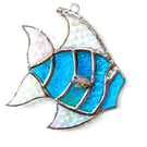 Tropical Fish Suncatcher Stained Glass Handmade Turquoise 035