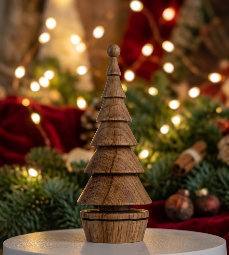 Wooden Christmas Tree , Hand Turned Oak Ornament, Oak Christmas tree
