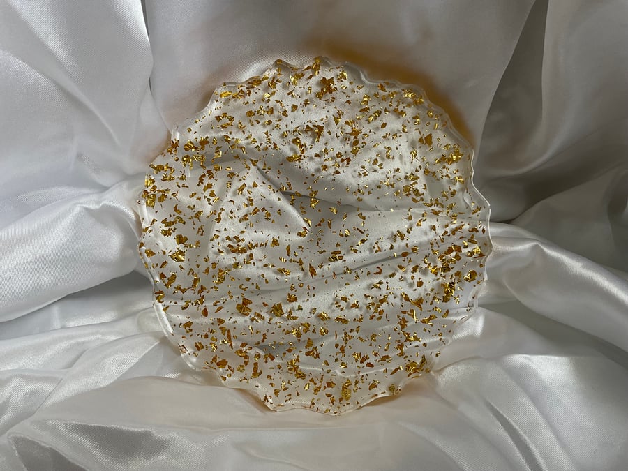 Clear Handmade Resin Coaster with Gold Leaf Accents