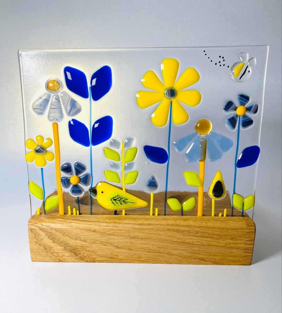 Retro style fused glass panel - glass art 
