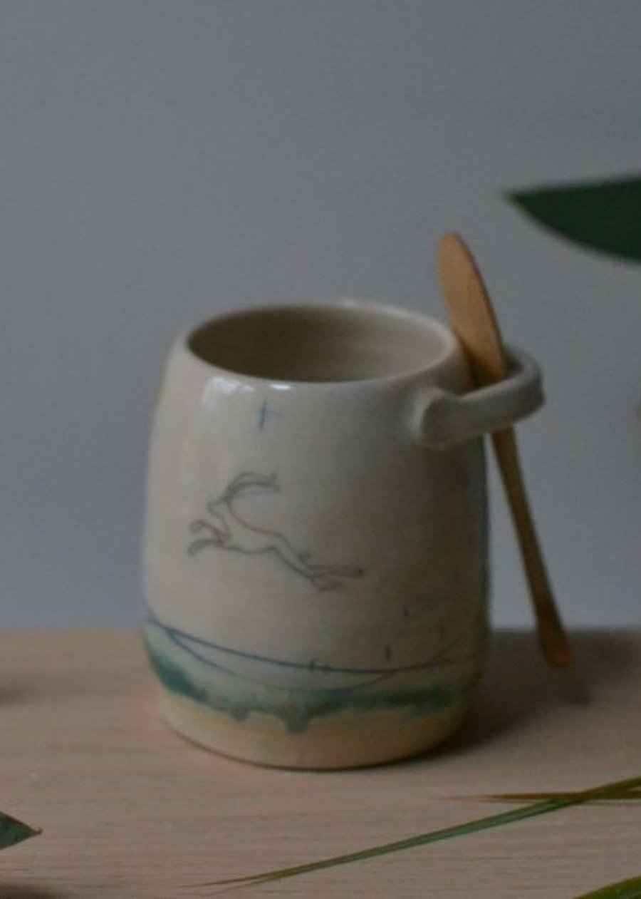 Sugar bowl & Spoon - handmade ceramic, Hare design