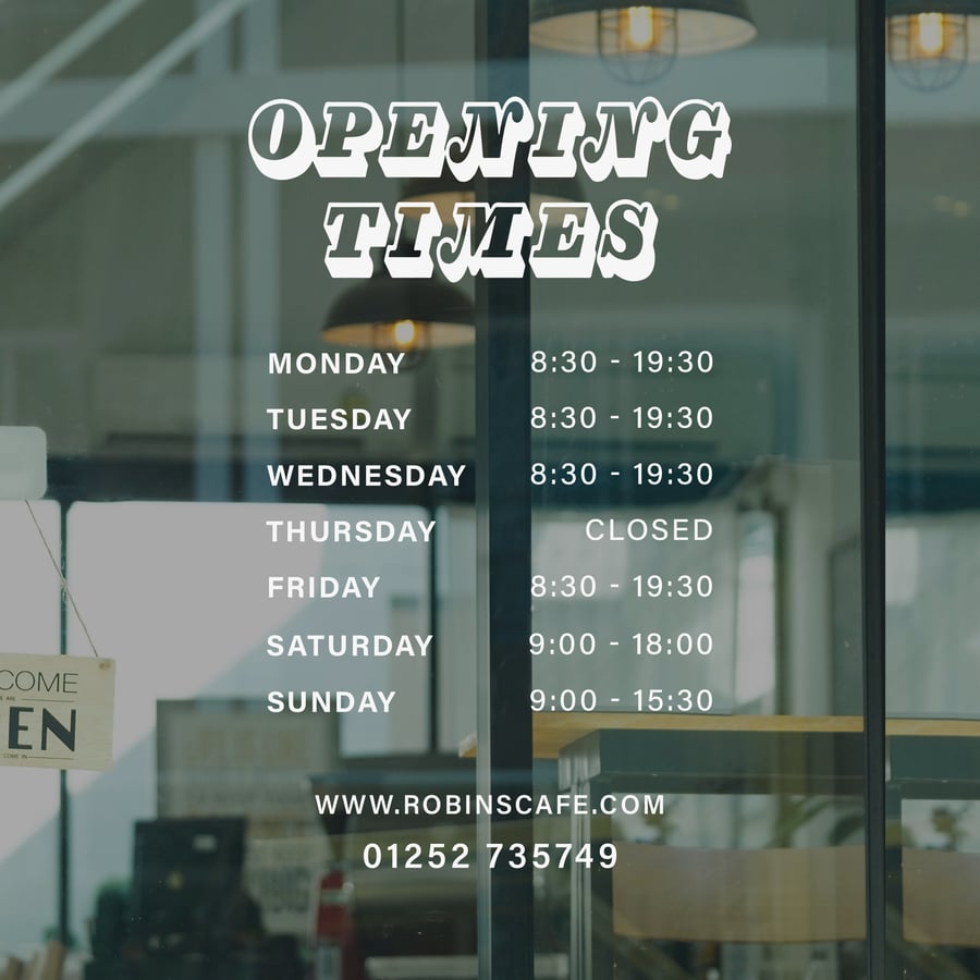 Opening Times - Magnifico Sticker: Custom Business Hours Shop Window Sticker 