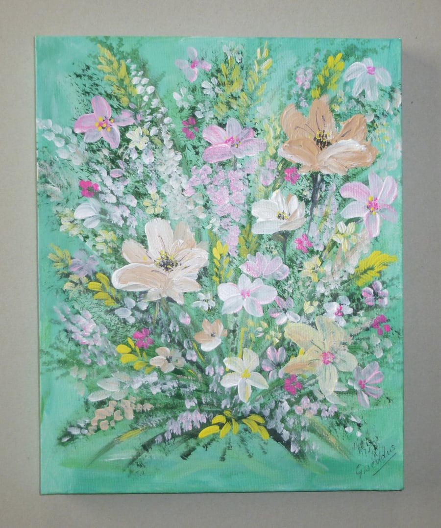 original art acrylic floral bouquet  painting ( ref FA 337 M1 )