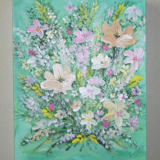 original art acrylic floral bouquet  painting ( ref FA 337 M1 )