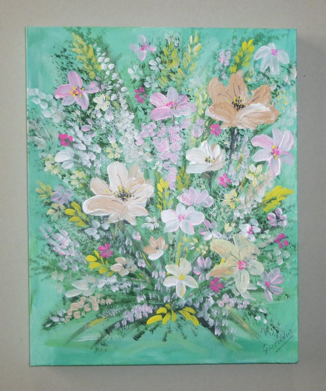 original art acrylic floral bouquet  painting ( ref FA 337 M1 )