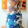 Funky 70s Blue Brown Tropica BIG BOLD Floral STORY Vintage Fabric Lampshade