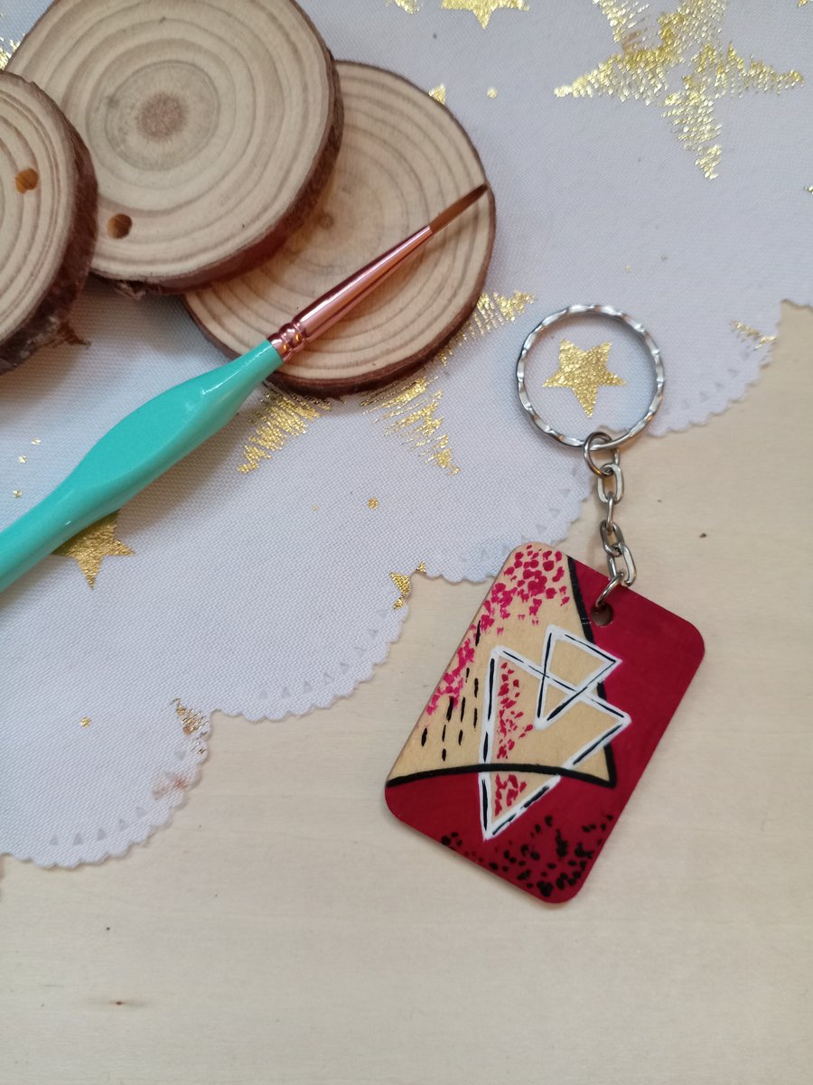 Wooden rectangular double triangle Keyring