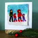 Needle felted Winter Walk christmas greetings card